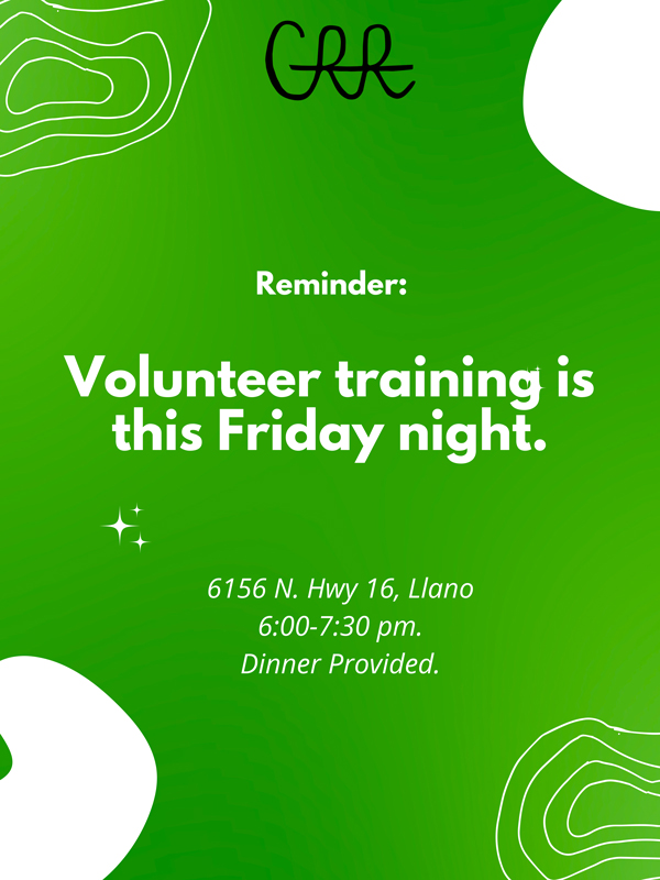 Volunteer training is this Friday night.